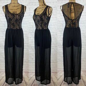 Profile Sheer Black Lace Bodice Open Back Jumpsuit